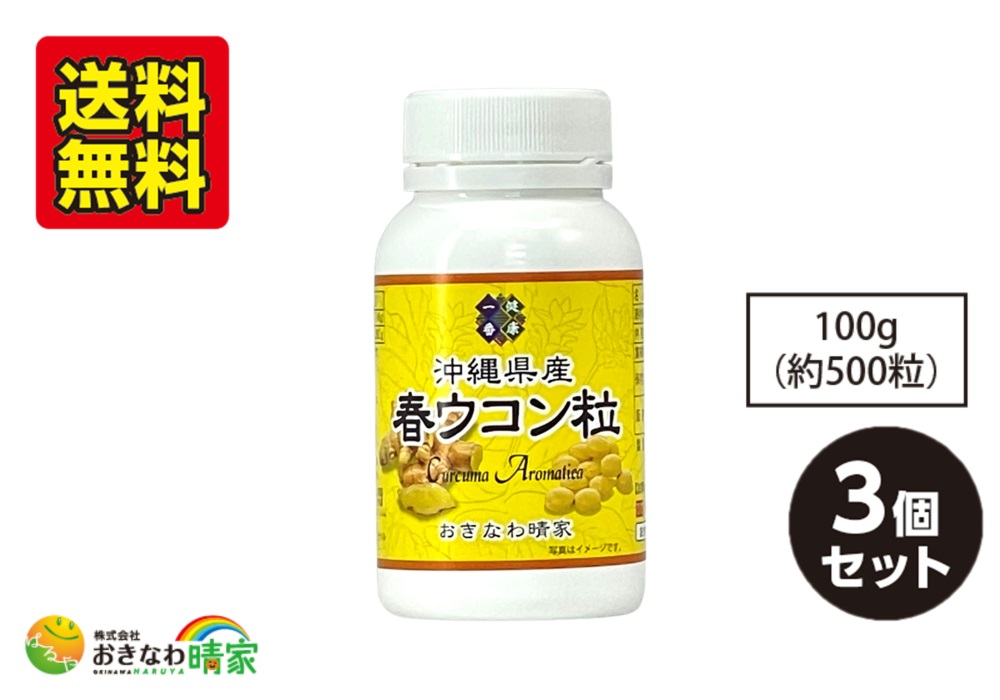 沖縄県産 春ウコン粒 100g(約500粒)×3個/送料無料